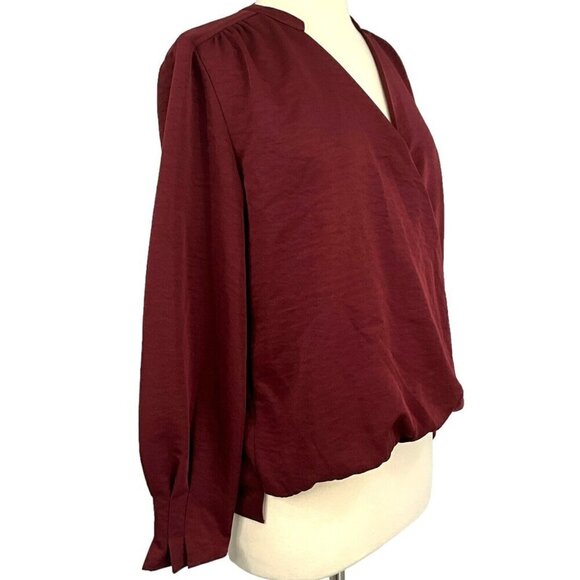 Scotch & Soda Women's M Wrap Blouse Red Satin V Neck Long Sleeve Band Collar - Picture 9 of 13